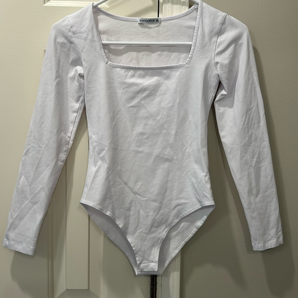 Women’s Mangopop long sleeve, square neck white bodysuit